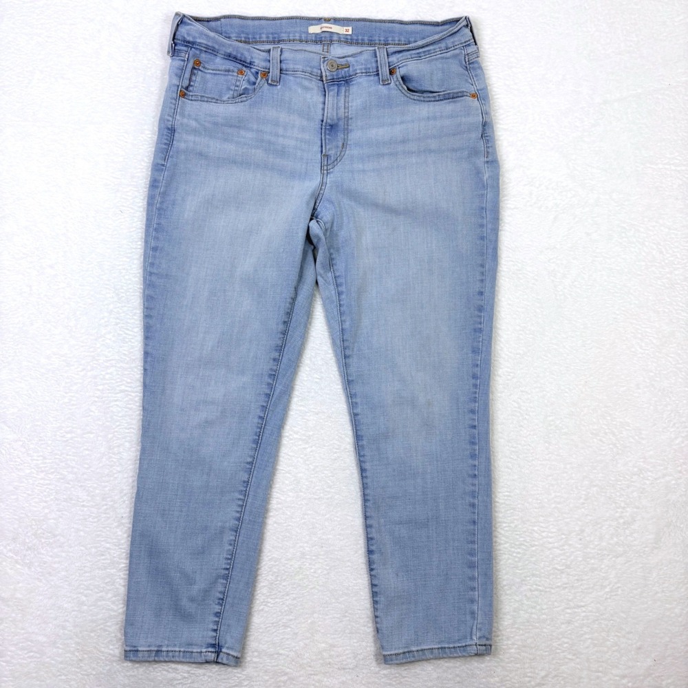 Levis Boyfriend Jeans Womens 32 Light Wash‎ Tapered Cropped Denim Blue Stretch